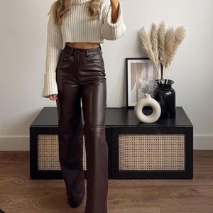 Brown Faux Leather Pants